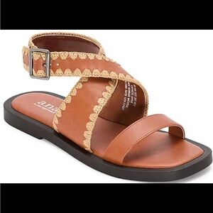a.n.a Cognac and Beige Cross-Strap Sandals